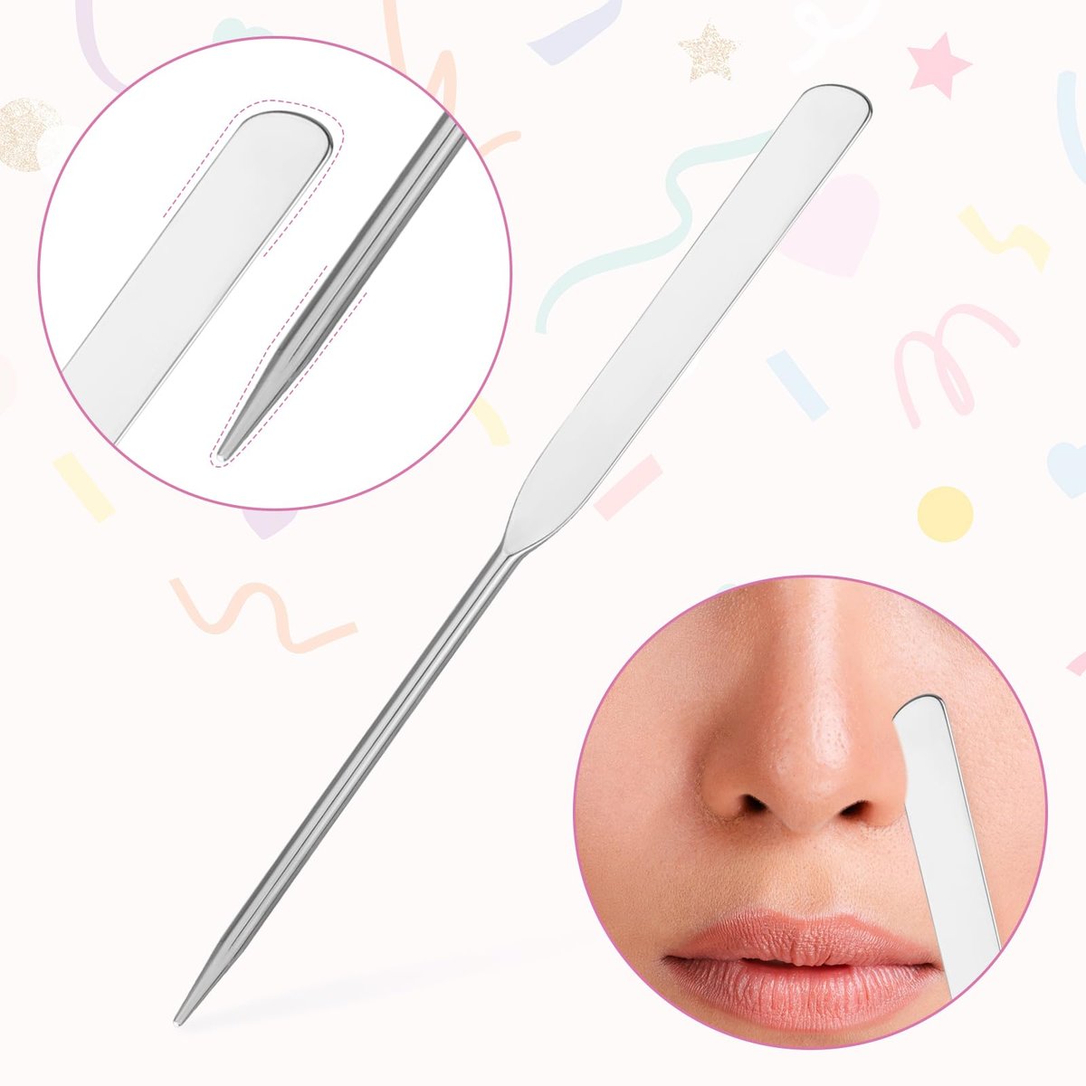 JJUNW 3-Pack Stainless Steel Makeup Spatula Set – Double-Edged Foundation Spatula for Even Application, Face Cream Applicator, and Cosmetic Mixing Tool - görsel 3