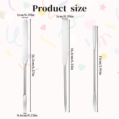 JJUNW 3-Pack Stainless Steel Makeup Spatula Set – Double-Edged Foundation Spatula for Even Application, Face Cream Applicator, and Cosmetic Mixing Tool