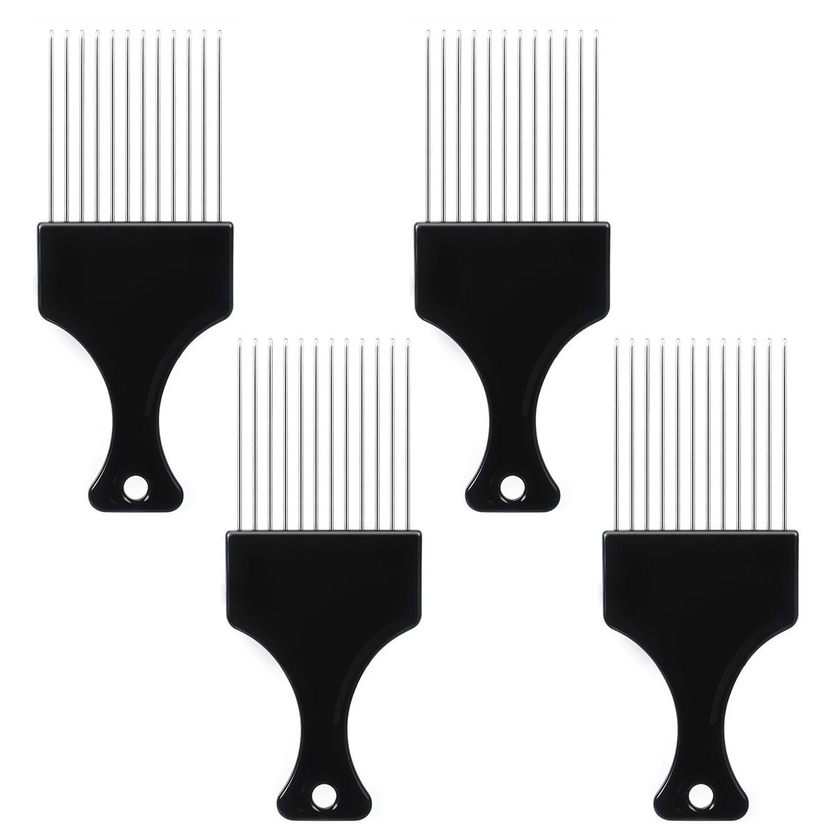 4 PCS Metal Hair Pick Set - Afro Picks for Men & Women, Metal Comb for Curly Hair Detangling, Styling, and Lifting Tool - görsel 1