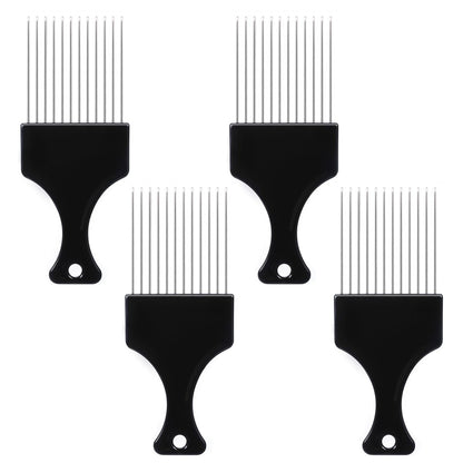4 PCS Metal Hair Pick Set - Afro Picks for Men & Women, Metal Comb for Curly Hair Detangling, Styling, and Lifting Tool