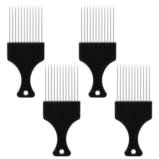 4 PCS Metal Hair Pick Set - Afro Picks for Men & Women, Metal Comb for Curly Hair Detangling, Styling, and Lifting Tool