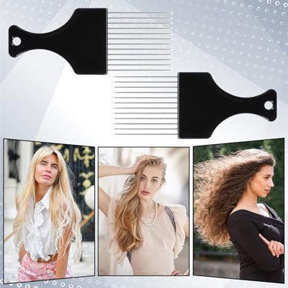 4 PCS Metal Hair Pick Set - Afro Picks for Men & Women, Metal Comb for Curly Hair Detangling, Styling, and Lifting Tool