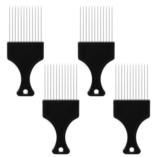 4 PCS Metal Hair Pick Set - Afro Picks for Men & Women, Metal Comb for Curly Hair Detangling, Styling, and Lifting Tool - görsel 2