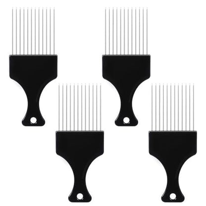 4 PCS Metal Hair Pick Set - Afro Picks for Men & Women, Metal Comb for Curly Hair Detangling, Styling, and Lifting Tool