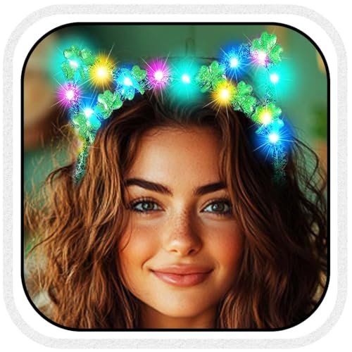 Catery Light Up St. Patrick's Day Headband - Shamrock Green Cat Ears Accessories for Women - görsel 2