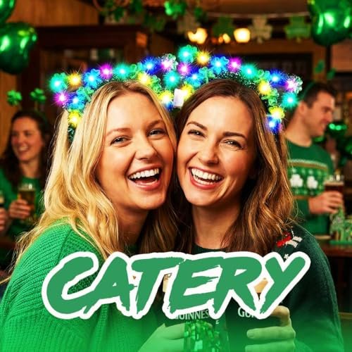 Catery Light Up St. Patrick's Day Headband - Shamrock Green Cat Ears Accessories for Women - görsel 8