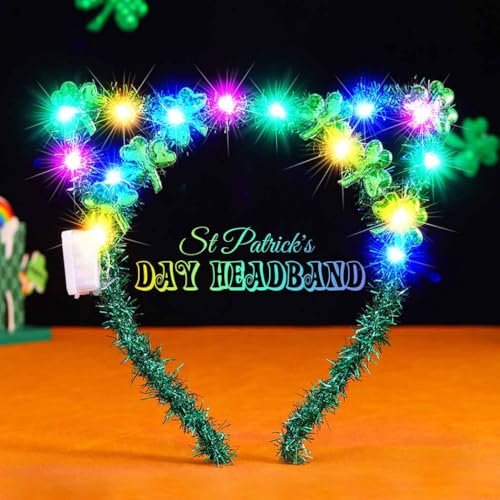Catery Light Up St. Patrick's Day Headband - Shamrock Green Cat Ears Accessories for Women - görsel 4