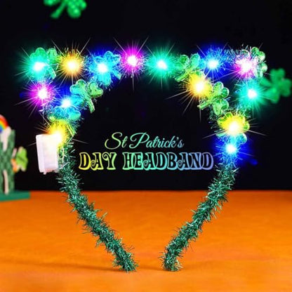 Catery Light Up St. Patrick's Day Headband - Shamrock Green Cat Ears Accessories for Women