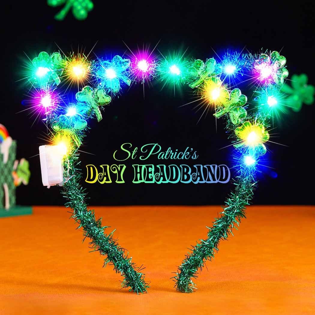 Catery Light Up St. Patrick's Day Headband - Shamrock Green Cat Ears Accessories for Women - görsel 3