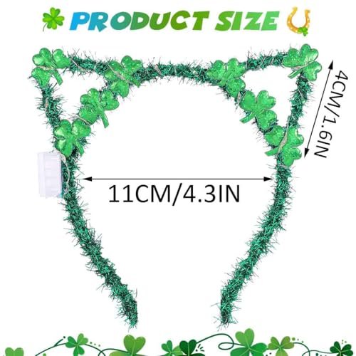 Catery Light Up St. Patrick's Day Headband - Shamrock Green Cat Ears Accessories for Women - görsel 10