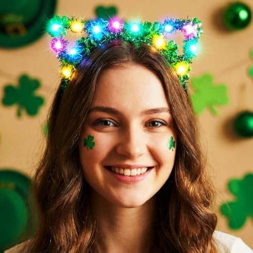 Catery Light Up St. Patrick's Day Headband - Shamrock Green Cat Ears Accessories for Women - görsel 12