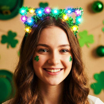 Catery Light Up St. Patrick's Day Headband - Shamrock Green Cat Ears Accessories for Women