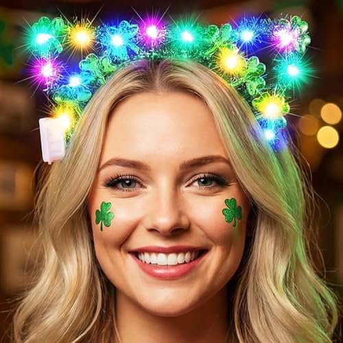 Catery Light Up St. Patrick's Day Headband - Shamrock Green Cat Ears Accessories for Women - görsel 6