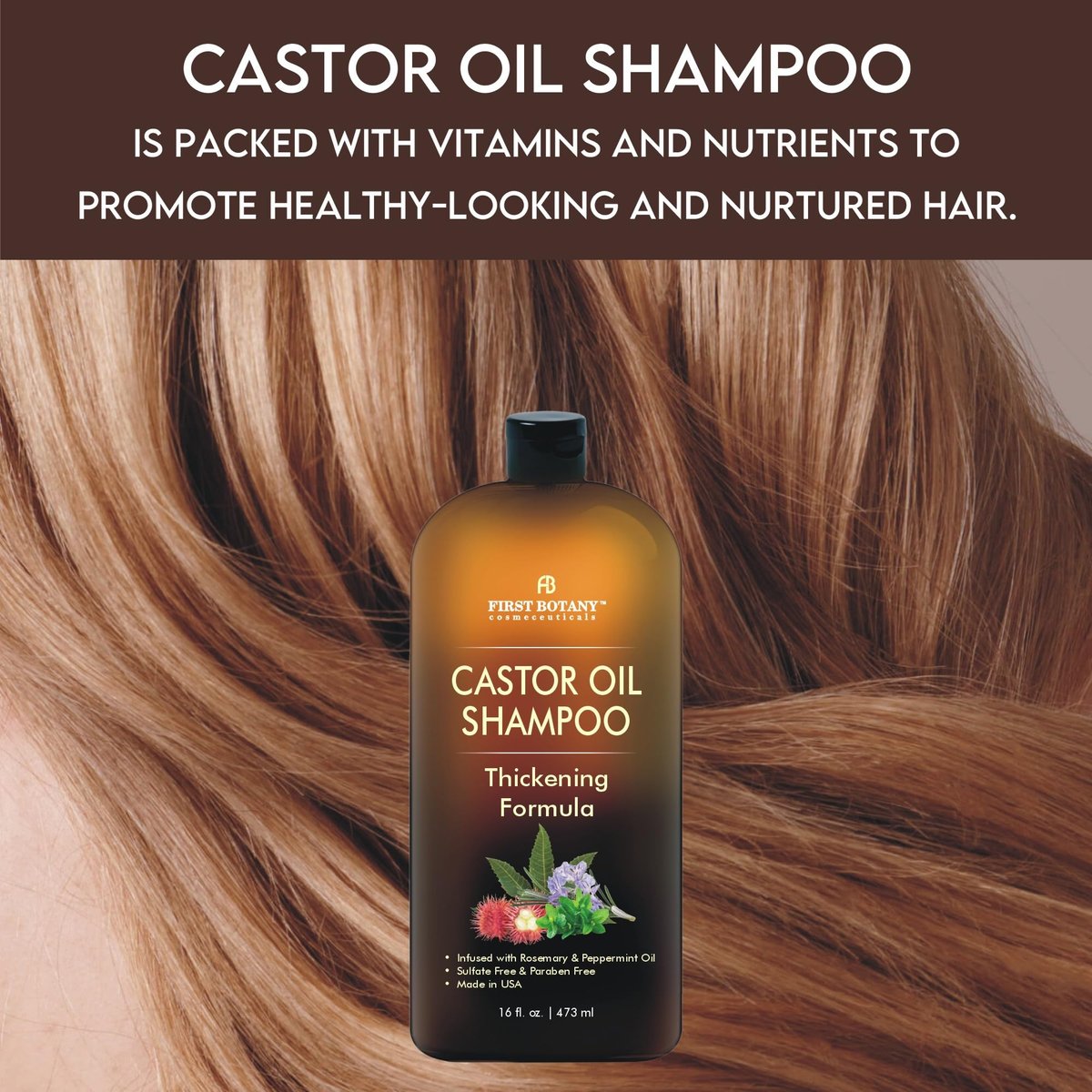 Castor Oil Shampoo for Hair Regrowth & Anti Hair Loss - Sulfate Free Thickening Formula for Men & Women, Dandruff Treatment 16 oz Avelisse