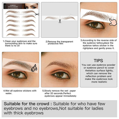 4D Hair-Like Eyebrow Tattoo Stickers - 66 Pairs, Waterproof & Long-Lasting 3-5 Days