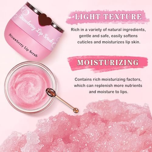 LZXLUKGIR 4PCS Lip Scrub and Mask Set - Strawberry & Honey Pot Lip Balm, Exfoliating Lip Scrub, Moisturizing Lip Mask, Reduce Lip Lines, Repair Dry Lips - görsel 7