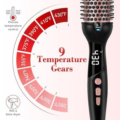 Ufree Ionic Thermal Brush 1.5 Inch – Heated Round Brush for Blowout, 30s Fast Heating Curling Brush with 9 Temperature Settings, Dual Voltage Travel Hair Styling Tool Avelisse