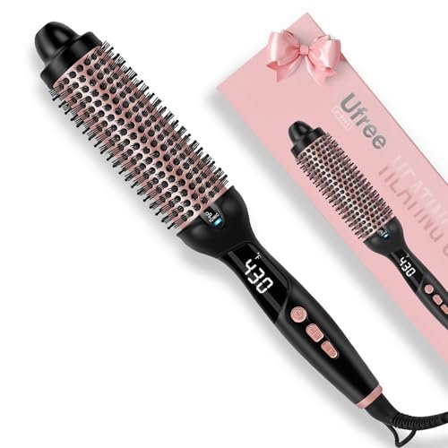 Ufree Ionic Thermal Brush 1.5 Inch – Heated Round Brush for Blowout, 30s Fast Heating Curling Brush with 9 Temperature Settings, Dual Voltage Travel Hair Styling Tool Avelisse
