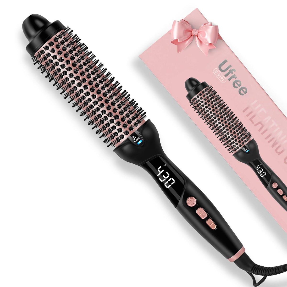 Ufree Ionic Thermal Brush 1.5 Inch – Heated Round Brush for Blowout, 30s Fast Heating Curling Brush with 9 Temperature Settings, Dual Voltage Travel Hair Styling Tool Avelisse