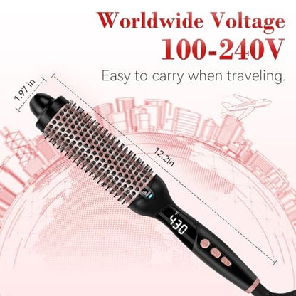 Ufree Ionic Thermal Brush 1.5 Inch – Heated Round Brush for Blowout, 30s Fast Heating Curling Brush with 9 Temperature Settings, Dual Voltage Travel Hair Styling Tool Avelisse
