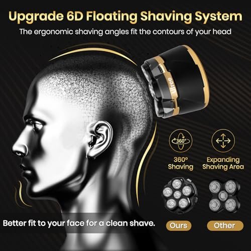 Ufree Head Shaver for Bald Men - Waterproof Electric Razor with LED Display, Detachable Rotary Blade, Wet/Dry, Travel Pouch Avelisse