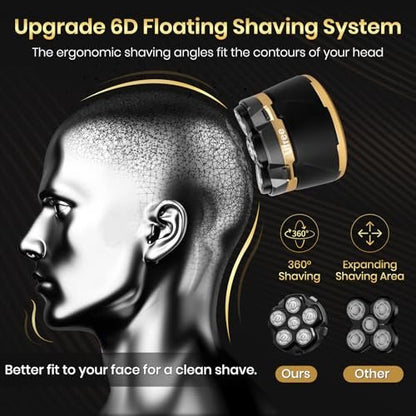 Ufree Head Shaver for Bald Men - Waterproof Electric Razor with LED Display, Detachable Rotary Blade, Wet/Dry, Travel Pouch Avelisse