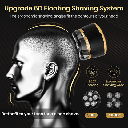 Ufree Head Shaver for Bald Men - Waterproof Electric Razor with LED Display, Detachable Rotary Blade, Wet/Dry, Travel Pouch Avelisse