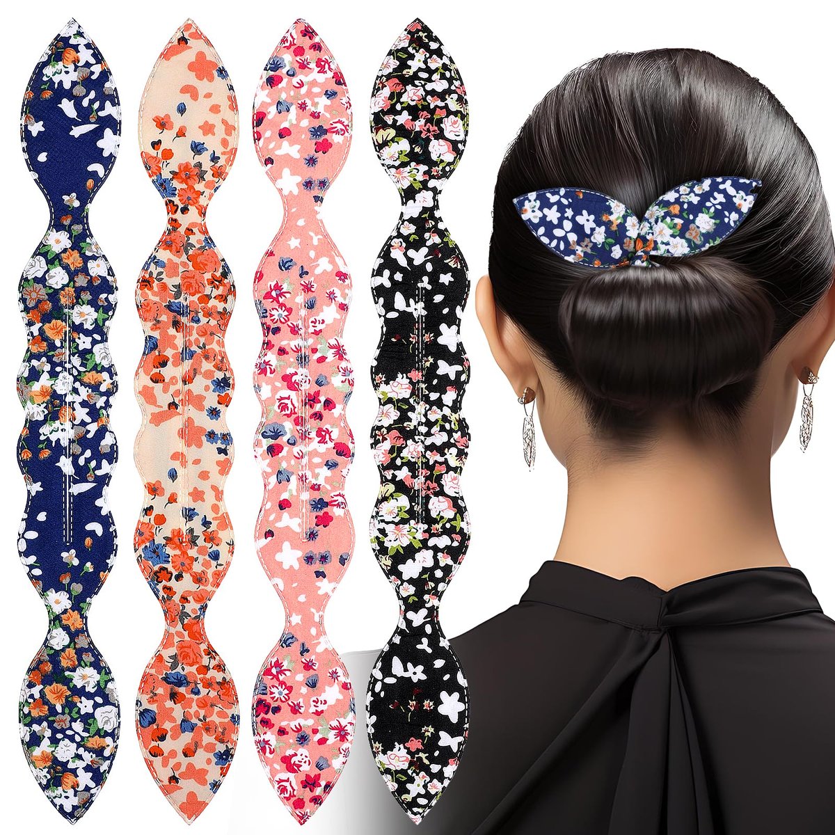 Lnngub 4 Pcs Deft Hair Bun Maker - French Twist Rabbit Ear Bun Twister for Women & Girls - görsel 1