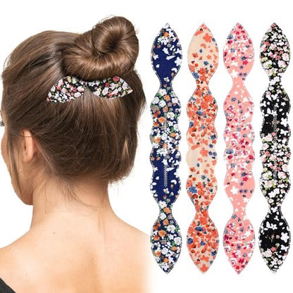 Lnngub 4 Pcs Deft Hair Bun Maker - French Twist Rabbit Ear Bun Twister for Women & Girls