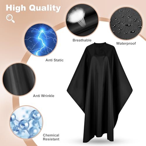 JSAZCKC Professional Hair Cutting Cape - Adjustable Snap Closure, 57" x 51" Black Polyester Barber Cape for Men and Women - görsel 6