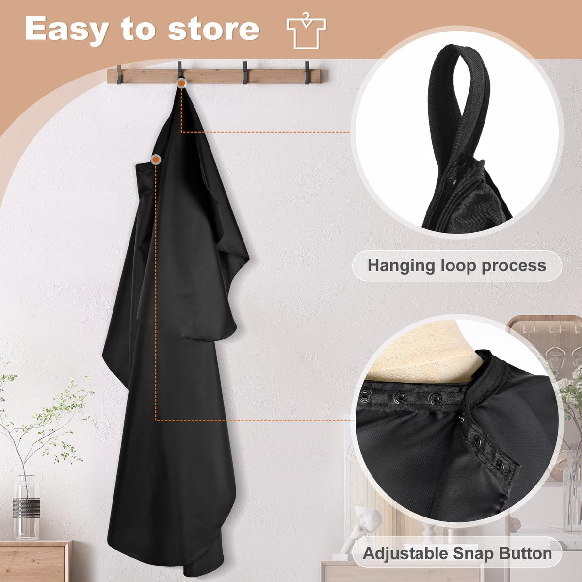 JSAZCKC Professional Hair Cutting Cape - Adjustable Snap Closure, 57" x 51" Black Polyester Barber Cape for Men and Women - görsel 11