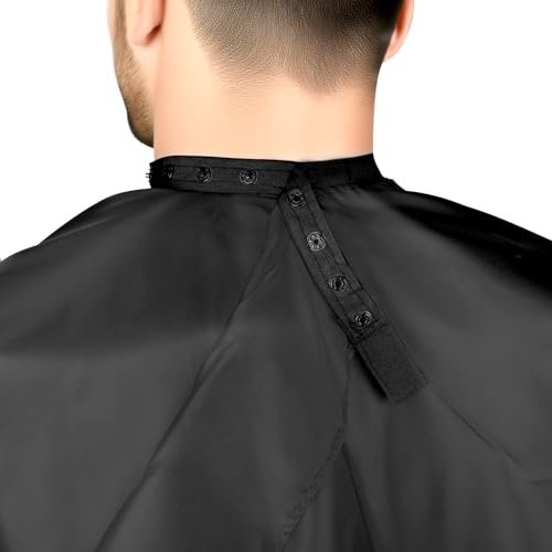 JSAZCKC Professional Hair Cutting Cape - Adjustable Snap Closure, 57" x 51" Black Polyester Barber Cape for Men and Women - görsel 8