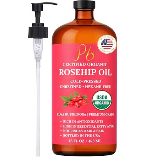 USDA Organic Rosehip Oil – 100% Pure, Cold-Pressed & Unrefined Face Oil for Skin & Hair – 16 fl oz Glass Bottle Avelisse