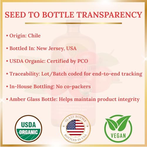 USDA Organic Rosehip Oil – 100% Pure, Cold-Pressed & Unrefined Face Oil for Skin & Hair – 16 fl oz Glass Bottle Avelisse