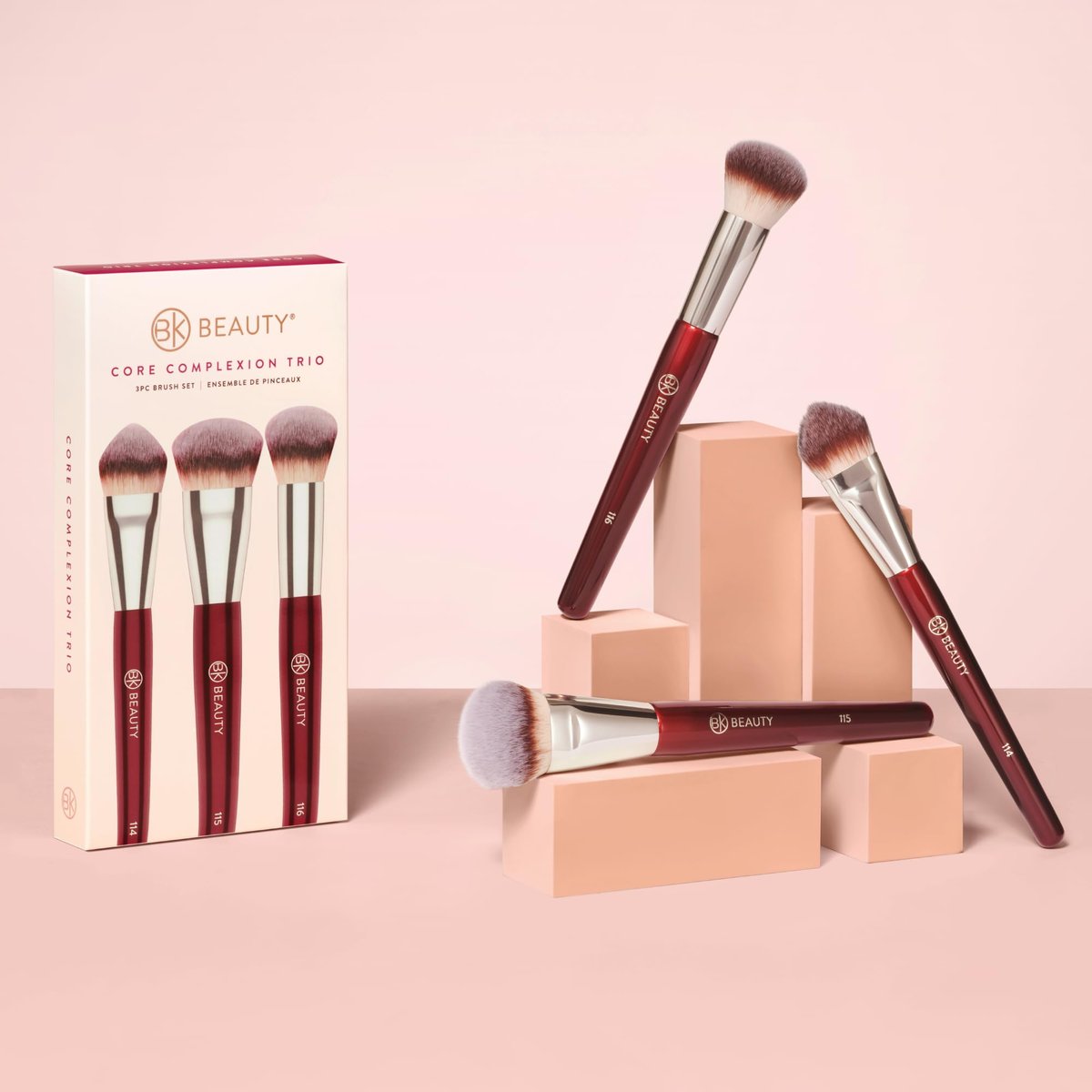 BK Beauty Core Complexion Trio Makeup Brushes Set (3PC) – Foundation, Concealer, and Blending Brushes for Liquid, Cream & Powder – Vegan, Cruelty-Free, Ultra-Soft Face Makeup Brushes Avelisse