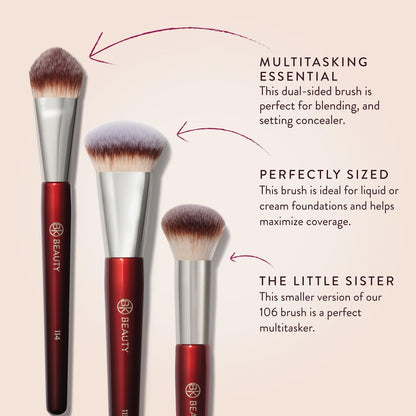 BK Beauty Core Complexion Trio Makeup Brushes Set (3PC) – Foundation, Concealer, and Blending Brushes for Liquid, Cream & Powder – Vegan, Cruelty-Free, Ultra-Soft Face Makeup Brushes Avelisse