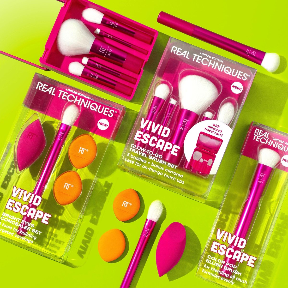 Real Techniques Vivid Escape Glow-To-Go Travel Makeup Brush 6 Piece Set, Mini Size Makeup Brushes for Eyeshadow, Concealer, Contour, & Blush, Includes Mirror Cosmetic Case, Cruelty-Free & Vegan - görsel 13