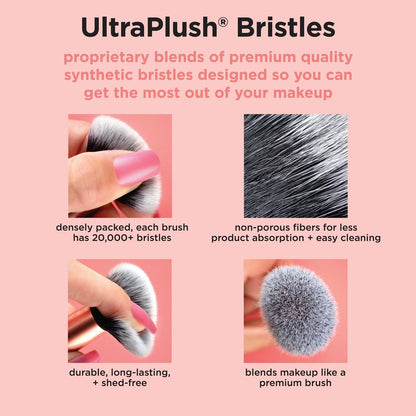 Real Techniques Vivid Escape Glow-To-Go Travel Makeup Brush 6 Piece Set, Mini Size Makeup Brushes for Eyeshadow, Concealer, Contour, & Blush, Includes Mirror Cosmetic Case, Cruelty-Free & Vegan
