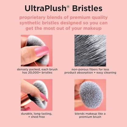 Real Techniques Vivid Escape Glow-To-Go Travel Makeup Brush 6 Piece Set, Mini Size Makeup Brushes for Eyeshadow, Concealer, Contour, & Blush, Includes Mirror Cosmetic Case, Cruelty-Free & Vegan