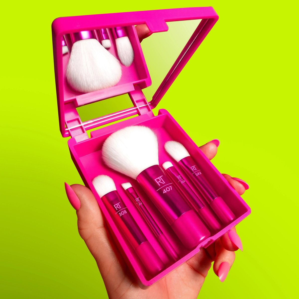 Real Techniques Vivid Escape Glow-To-Go Travel Makeup Brush 6 Piece Set, Mini Size Makeup Brushes for Eyeshadow, Concealer, Contour, & Blush, Includes Mirror Cosmetic Case, Cruelty-Free & Vegan - görsel 11