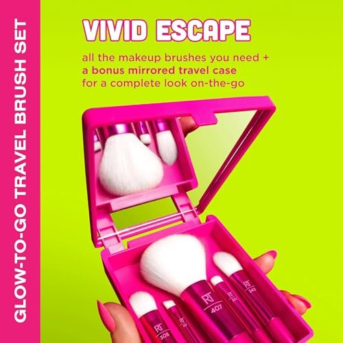 Real Techniques Vivid Escape Glow-To-Go Travel Makeup Brush 6 Piece Set, Mini Size Makeup Brushes for Eyeshadow, Concealer, Contour, & Blush, Includes Mirror Cosmetic Case, Cruelty-Free & Vegan - görsel 4