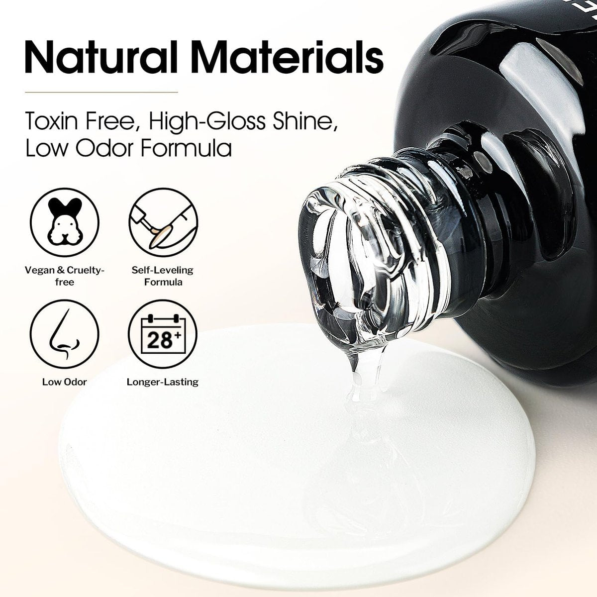 AIMEILI Hema Free No Wipe Top and Base Coat Set for Gel Nails - 2 x 15ml, High Gloss, Long Lasting, Vegan & Cruelty Free - görsel 5