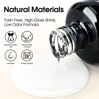 AIMEILI Hema Free No Wipe Top and Base Coat Set for Gel Nails - 2 x 15ml, High Gloss, Long Lasting, Vegan & Cruelty Free