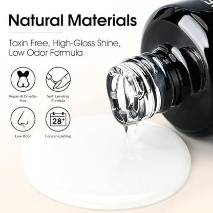 AIMEILI Hema Free No Wipe Top and Base Coat Set for Gel Nails - 2 x 15ml, High Gloss, Long Lasting, Vegan & Cruelty Free