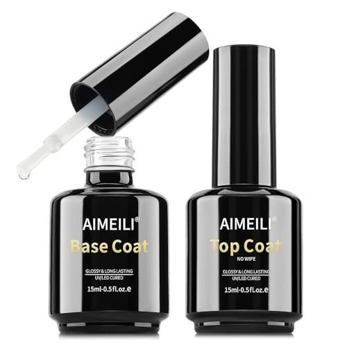 AIMEILI Hema Free No Wipe Top and Base Coat Set for Gel Nails - 2 x 15ml, High Gloss, Long Lasting, Vegan & Cruelty Free - görsel 2