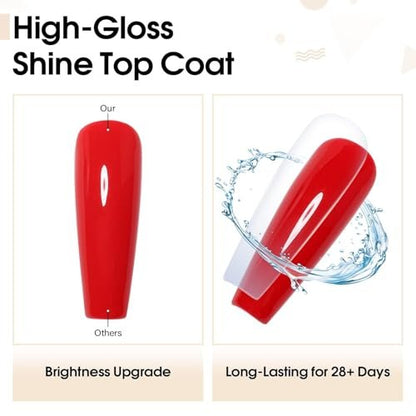 AIMEILI Hema Free No Wipe Top and Base Coat Set for Gel Nails - 2 x 15ml, High Gloss, Long Lasting, Vegan & Cruelty Free