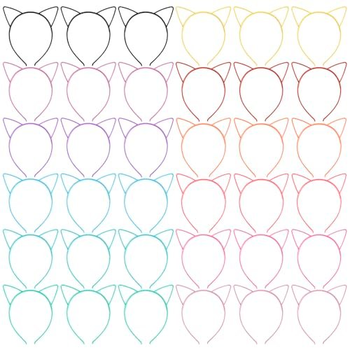 Exacoo 36-Pack Cat Ears Headbands – Plastic Kitty Headbands for Girls, Gabby Party Favors, Birthday Supplies, Halloween Hair Accessories Avelisse