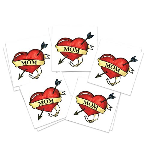 Mom Heart Temporary Tattoo - Pack of 10 Traditional Style Removable Tattoos for Mother's Day - görsel 2
