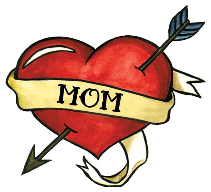 Mom Heart Temporary Tattoo - Pack of 10 Traditional Style Removable Tattoos for Mother's Day - görsel 3