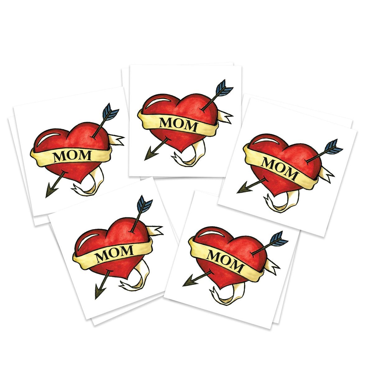 Mom Heart Temporary Tattoo - Pack of 10 Traditional Style Removable Tattoos for Mother's Day - görsel 1